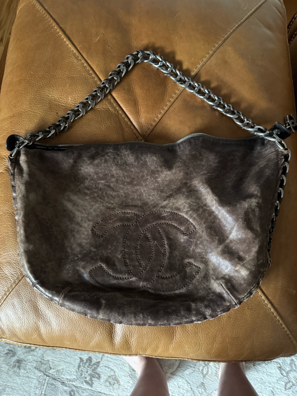 Authentic Chanel  Brown Quilted Chain-Handle Shoulder Bag